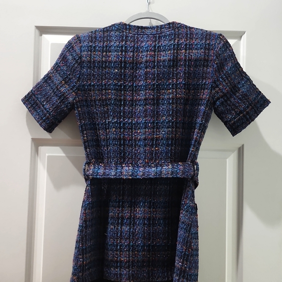 Belted Tweed fabric with sheer pleated bottom dress - Picture 6 of 11